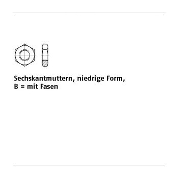 100 Stück DIN 439 A2 Form B Sechskantmuttern niedrige Form mit Fasen BM25 mm