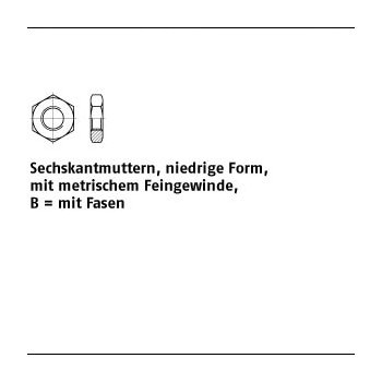 10 Stück DIN 439 A2 Form B Fein Sechskantmuttern niedrige Form mit metrischem Feingewinde mit Fasen BM24x15 mm