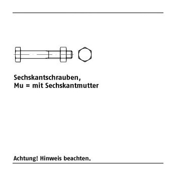 50 Stück DIN 601 Mu Stahl feuerverzinkt Sechskantschrauben mit Sechskantmutter M16x30 mm