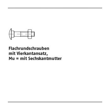 100 Stück DIN 603 Mu Stahl Flachrundschrauben mit Vierkantansatz mit Sechskantmutter M10x100 mm