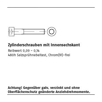 100 Stück DIN 912 12.9 zinklamellenbesch. Zylinderschrauben mit Innensechskant M10x80 mm
