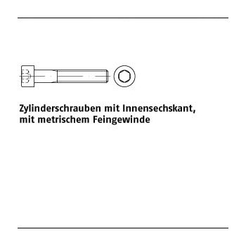 200 Stück DIN 912 12.9 Fein Zylinderschrauben mit Innensechskant mit metrischem Feingewinde M8x1x25 mm