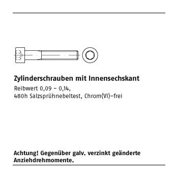 200 Stück DIN 912 8.8 zinklamellenbesch. Zylinderschrauben mit Innensechskant M8x45 mm