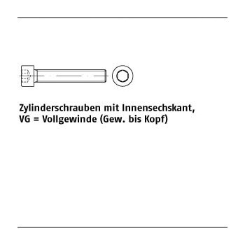 200 Stück DIN 912 8.8 VG Zylinderschrauben mit Innensechskant Vollgewinde (Gew. bis Kopf) M5x80 mm