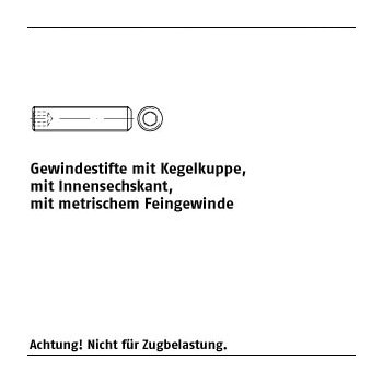 100 Stück DIN 913 45 H Fein Gewindestifte mit Kegelkuppe mit Innensechskant mit metrischem Feingewinde M8x1x8 mm