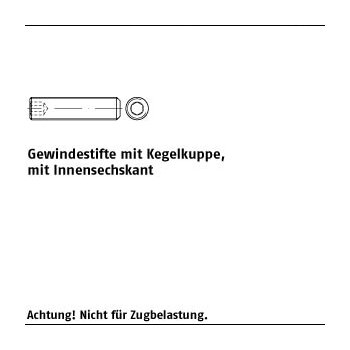 200 Stück DIN 913 45 H galvanisch verzinkt Gewindestifte mit Kegelkuppe mit Innensechskant M6x50 mm