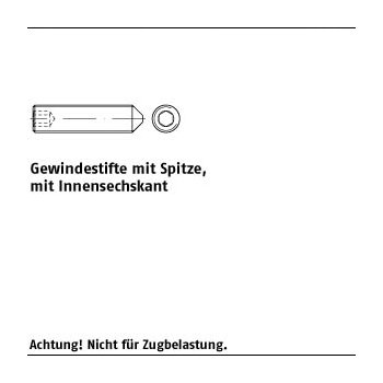 100 Stück DIN 914 45 H galvanisch verzinkt Gewindestifte mit Spitze mit Innensechskant M6x45 mm