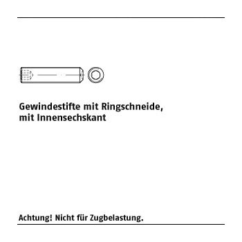 100 Stück DIN 916 45 H galvanisch verzinkt Gewindestifte mit Ringschneide mit Innensechskant M6x45 mm