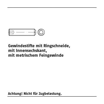 100 Stück DIN 916 45 H Fein Gewindestifte mit Ringschneide mit Innensechskant mit metrischem Feingewinde M8x1,0x6 mm