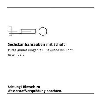 200 Stück DIN 931 10.9 galvanisch verzinkt Sechskantschrauben mit Schaft M6x65 mm