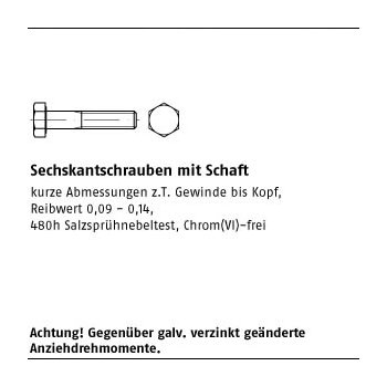 200 Stück DIN 931 8.8 zinklamellenbesch. Sechskantschrauben mit Schaft M6x80 mm