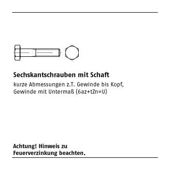 200 Stück DIN 931 8.8 feuerverzinkt Sechskantschrauben mit Schaft M8x70 mm