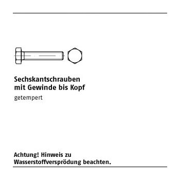 1 Stück DIN 933 10.9 galvanisch verzinkt Sechskantschrauben mit Gewinde bis Kopf M16x220 mm