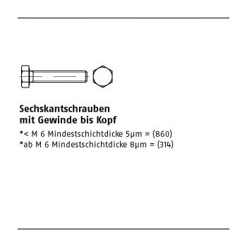 500 Stück DIN 933 8.8 gelb verzinkt 8 Sechskantschrauben mit Gewinde bis Kopf M6x20 mm