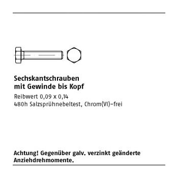 50 Stück DIN 933 8.8 zinklamellenbesch. Sechskantschrauben mit Gewinde bis Kopf M16x40 mm