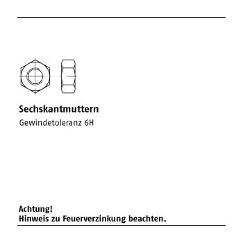 DIN 934  feuerverzinkt Sechskantmuttern M12 mm 100 Stück