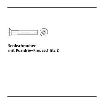 2000 Stück DIN 965 4.8 Z galvanisch verzinkt Senkkopfschrauben mit Pozidriv Kreuzschlitz Z M25x4 Z mm