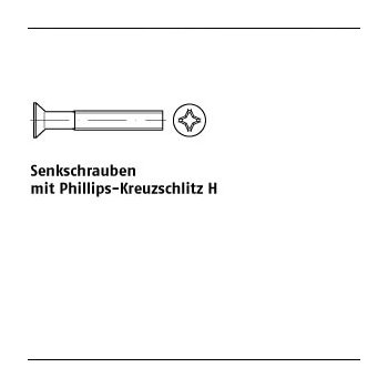 1000 Stück DIN 965 4.8 H galvanisch verzinkt Senkkopfschrauben mit Phillips Kreuzschlitz H M3x40 H mm