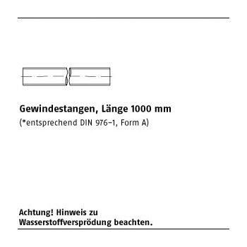1 Stück DIN 975 10.9 galvanisch verzinkt Gewindestangen Länge 1000 mm M6 mm