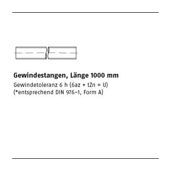 1 Stück DIN 975 10.9 feuerverzinkt Gewindestangen Länge 1000 mm M12 mm