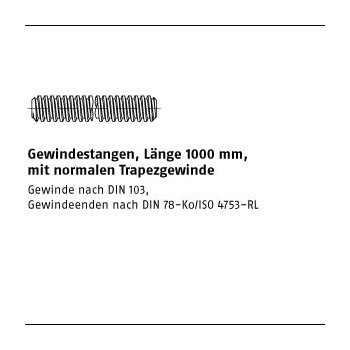 1 Stück DIN 975 A4 Trapez Gewindestangen Länge 1000 mm mit normalen Trapezgewinde TR 24x5 mm