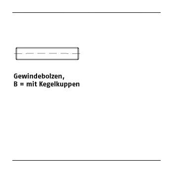 100 Stück DIN 976 1 Stahl Form B galvanisch verzinkt Gewindebolzen mit Kegelkuppen M6x90 mm