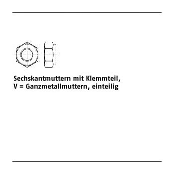 10 Stück DIN 980 8 Form V galvanisch verzinkt Sechskantmuttern mit Klemmteil Ganzmetallmuttern einteilig VM36 mm