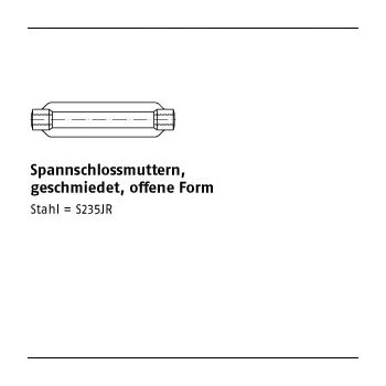 DIN 1480 Stahl SP galvanisch verzinkt Spannschlossmuttern, geschmiedet, offene Form - Abmessung: SP M 16 / 170 VE=S (1 Stück)