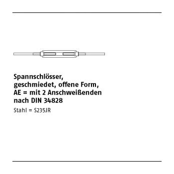 1 Stück DIN 1480 Stahl SP AE galvanisch verzinkt Spannschlösser geschmiedet offene Form mit 2 Anschweißenden SP AE M22 mm