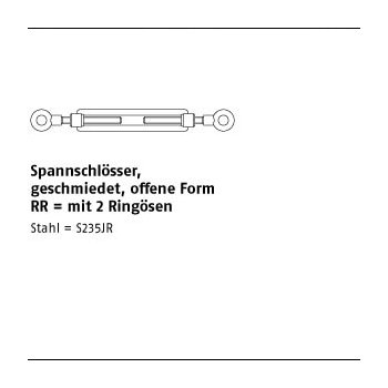 DIN 1480 Stahl SP-RR galvanisch verzinkt Spannschlösser geschmiedet, offene Form, mit 2 Ringösen - Abmessung: SP-RR M 10 VE=S (1 Stück)