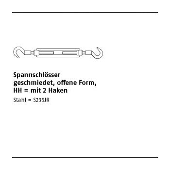 DIN 1480 Stahl SP-HH galvanisch verzinkt Spannschlösser geschmiedet, offene Form, mit 2 Haken - Abmessung: SP HH M 6 VE=S (1 Stück)