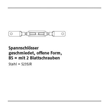 1 Stück DIN 1480 Stahl SP BS galvanisch verzinkt Spannschlösser geschmiedet offene Form mit 2 Blattschraube SP BS M12 mm