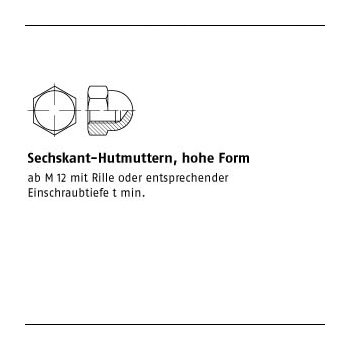 Hutmuttern (hohe Form) - M6 - (50 Stück) - DIN 1587 - Sechskant