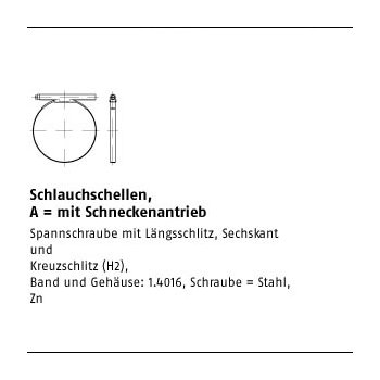 100 Stück DIN 3017 1.4016 (W2) Form A Schlauchschellen mit Schneckenantrieb 8 12/ 75 C6 mm