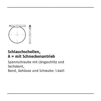 100 Stück DIN 3017 A4 (W5) Form A Schlauchschellen mit Schneckenantrieb 8 16/ 9 C7 mm