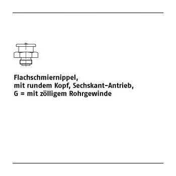 50 Stück DIN 3404 5.8 G galvanisch verzinkt Flachschmiernippel mit rundeMKopf Sechskant Antrieb G = mit zöl. Rohrgew. G 1/4 16 SW 17 mm