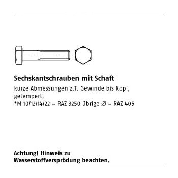 200 Stück ISO 4014 10.9 galvanisch verzinkt Sechskantschrauben mit Schaft M6x40 mm