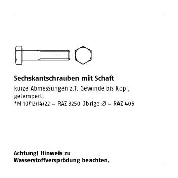 25 Stück ISO 4014 10.9 galvanisch verzinkt Sechskantschrauben mit Schaft M16x65 mm