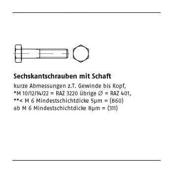 500 Stück ISO 4014 8.8 gelb verzinkt 8 Sechskantschrauben mit Schaft M6x30 mm