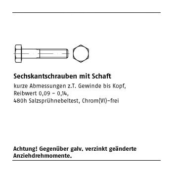 1 Stück ISO 4014 10.9 zinklamellenbesch. Sechskantschrauben mit Schaft M24x200 mm