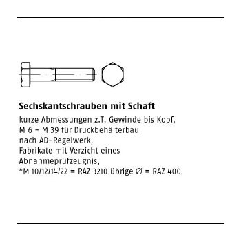 25 Stück ISO 4014 5.6 AD W7 galvanisch verzinkt Sechskantschrauben mit Schaft M16x75 mm