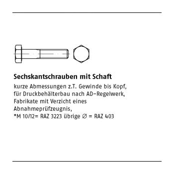 100 Stück ISO 4014 A2  70 AD W2 Sechskantschrauben mit Schaft M10x55 mm