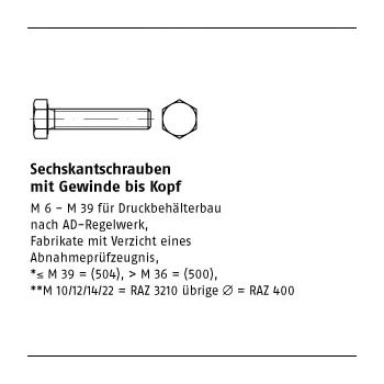 100 Stück ISO 4017 5.6 AD W7 Sechskantschrauben mit Gewinde bis Kopf M10x55 mm