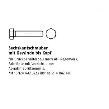 200 Stück ISO 4017 A4  70 AD W2 Sechskantschrauben mit Gewinde bis Kopf M6x12 mm