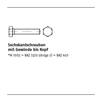 1 Stück ISO 4017 1.4571 (A 5) Sechskantschrauben mit Gewinde bis Kopf M12x30 mm