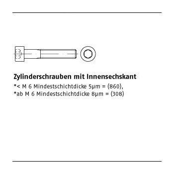 200 Stück ISO 4762 8.8 gelb verzinkt 8 Zylinderschrauben mit Innensechskant M6x60 mm