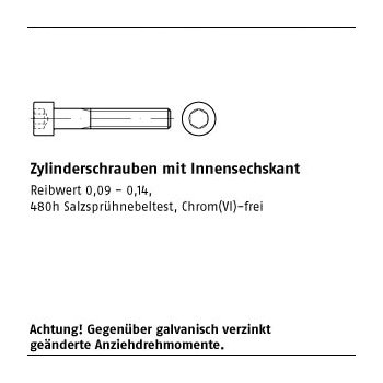 200 Stück ISO 4762 8.8 zinklamellenbesch. Zylinderschrauben mit Innensechskant M6x45 mm