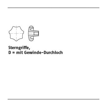 10 Stück DIN 6336 Grauguss Form D Sterngriffe mit Gewinde Durchloch D 40 M8 mm