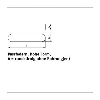 100 Stück DIN 6885 Stahl C45+C Form A Passfedern hohe Form rundstirnig ohne Bohrung(en) A4x4x12 mm