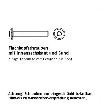 500 Stück ISO 7380 2 010.9 galvanisch verzinkt Flachkopfschrauben mit Innensechskant und Bund M6x40 mm